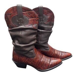 Ariat Ginger Western Boots Women 8 B Brown Leather Crocodile Print Slouch 13826